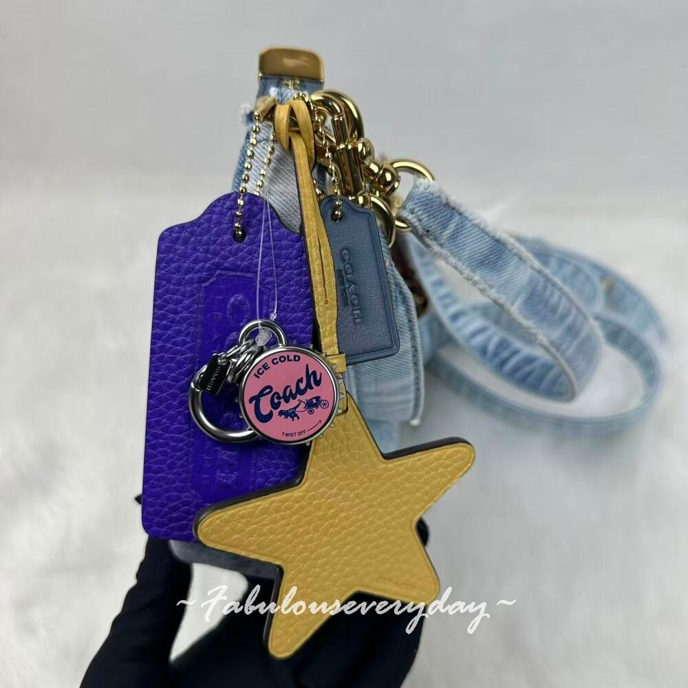 Coach Teri Shoulder Bag In Loved Denim With Charms Gold/Light Indigo CDY76 NWT - Picture 5 of 10